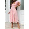 imageZESICA Womens 2025 Bohemian Summer Plaid Square Neck Puff Sleeve Ruffle Flowy Beach Midi DressPink