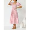 imageZESICA Womens 2025 Bohemian Summer Plaid Square Neck Puff Sleeve Ruffle Flowy Beach Midi DressPink
