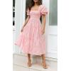 imageZESICA Womens 2025 Bohemian Summer Plaid Square Neck Puff Sleeve Ruffle Flowy Beach Midi DressPink