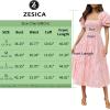 imageZESICA Womens 2025 Bohemian Summer Plaid Square Neck Puff Sleeve Ruffle Flowy Beach Midi DressPink