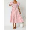 imageZESICA Womens 2025 Bohemian Summer Plaid Square Neck Puff Sleeve Ruffle Flowy Beach Midi DressPink