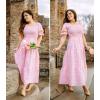 imageZESICA Womens 2025 Bohemian Summer Plaid Square Neck Puff Sleeve Ruffle Flowy Beach Midi DressPink