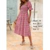 imageZESICA Womens 2025 Bohemian Summer Plaid Square Neck Puff Sleeve Ruffle Flowy Beach Midi DressRed