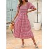 imageZESICA Womens 2025 Bohemian Summer Plaid Square Neck Puff Sleeve Ruffle Flowy Beach Midi DressRed