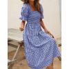 imageZESICA Womens 2025 Bohemian Summer Plaid Square Neck Puff Sleeve Ruffle Flowy Beach Midi DressRoyalblue