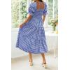 imageZESICA Womens 2025 Bohemian Summer Plaid Square Neck Puff Sleeve Ruffle Flowy Beach Midi DressRoyalblue