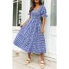 imageZESICA Womens 2025 Bohemian Summer Plaid Square Neck Puff Sleeve Ruffle Flowy Beach Midi DressRoyalblue