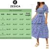 imageZESICA Womens 2025 Bohemian Summer Plaid Square Neck Puff Sleeve Ruffle Flowy Beach Midi DressRoyalblue