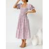 imageZESICA Womens 2025 Bohemian Summer Plaid Square Neck Puff Sleeve Ruffle Flowy Beach Midi DressTaro