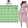 imageZESICA Womens 2025 Bohemian Summer Plaid Square Neck Puff Sleeve Ruffle Flowy Beach Midi DressTaro