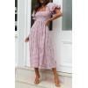 imageZESICA Womens 2025 Bohemian Summer Plaid Square Neck Puff Sleeve Ruffle Flowy Beach Midi DressTaro