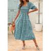 imageZESICA Womens 2025 Bohemian Summer Plaid Square Neck Puff Sleeve Ruffle Flowy Beach Midi DressTeal