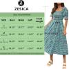 imageZESICA Womens 2025 Bohemian Summer Plaid Square Neck Puff Sleeve Ruffle Flowy Beach Midi DressTeal