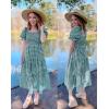 imageZESICA Womens 2025 Bohemian Summer Plaid Square Neck Puff Sleeve Ruffle Flowy Beach Midi DressTeal