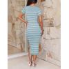 imageZESICA Womens 2025 Summer Bodycon Midi Dress Striped Short Sleeve Ribbed Knit Slim Fit Side Slit Vacation Long DressesLight Blue