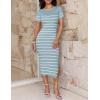 imageZESICA Womens 2025 Summer Bodycon Midi Dress Striped Short Sleeve Ribbed Knit Slim Fit Side Slit Vacation Long DressesLight Blue
