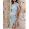 imageZESICA Womens 2025 Summer Bodycon Midi Dress Striped Short Sleeve Ribbed Knit Slim Fit Side Slit Vacation Long DressesLight Blue