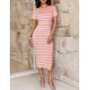 imageZESICA Womens 2025 Summer Bodycon Midi Dress Striped Short Sleeve Ribbed Knit Slim Fit Side Slit Vacation Long DressesPink