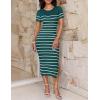 imageZESICA Womens 2025 Summer Bodycon Midi Dress Striped Short Sleeve Ribbed Knit Slim Fit Side Slit Vacation Long DressesTeal