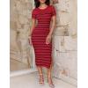 imageZESICA Womens 2025 Summer Bodycon Midi Dress Striped Short Sleeve Ribbed Knit Slim Fit Side Slit Vacation Long DressesWine