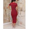 imageZESICA Womens 2025 Summer Bodycon Midi Dress Striped Short Sleeve Ribbed Knit Slim Fit Side Slit Vacation Long DressesWine