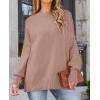imageZESICA Womens Fall Casual Long Sleeve Crew Neck Side Slit Oversized Ribbed Knit Pullover Sweater TopsAlmond