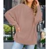 imageZESICA Womens Fall Casual Long Sleeve Crew Neck Side Slit Oversized Ribbed Knit Pullover Sweater TopsAlmond