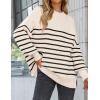 imageZESICA Womens Fall Casual Long Sleeve Crew Neck Side Slit Oversized Ribbed Knit Pullover Sweater TopsApricotstripe