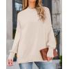 imageZESICA Womens Fall Casual Long Sleeve Crew Neck Side Slit Oversized Ribbed Knit Pullover Sweater TopsBeige