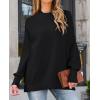 imageZESICA Womens Fall Casual Long Sleeve Crew Neck Side Slit Oversized Ribbed Knit Pullover Sweater TopsBlack