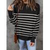 imageZESICA Womens Fall Casual Long Sleeve Crew Neck Side Slit Oversized Ribbed Knit Pullover Sweater TopsBlackstripe