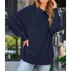 imageZESICA Womens Fall Casual Long Sleeve Crew Neck Side Slit Oversized Ribbed Knit Pullover Sweater TopsNavy