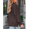 imageZESICA Womens Fall Casual Long Sleeve Crew Neck Side Slit Oversized Ribbed Knit Pullover Sweater TopsNutmeg