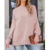 imageZESICA Womens Fall Casual Long Sleeve Crew Neck Side Slit Oversized Ribbed Knit Pullover Sweater TopsPink