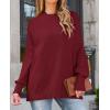 imageZESICA Womens Fall Casual Long Sleeve Crew Neck Side Slit Oversized Ribbed Knit Pullover Sweater TopsWine