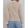 imageZESICA Womens Long Sleeve Ruffle Sweaters Spring Crewneck Color Block Slim Fit Basic Casual Knit Pullover Sweater TopsAlmond