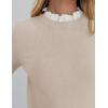 imageZESICA Womens Long Sleeve Ruffle Sweaters Spring Crewneck Color Block Slim Fit Basic Casual Knit Pullover Sweater TopsAlmond