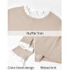 imageZESICA Womens Long Sleeve Ruffle Sweaters Spring Crewneck Color Block Slim Fit Basic Casual Knit Pullover Sweater TopsAlmond