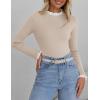 imageZESICA Womens Long Sleeve Ruffle Sweaters Spring Crewneck Color Block Slim Fit Basic Casual Knit Pullover Sweater TopsAlmond