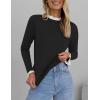 imageZESICA Womens Long Sleeve Ruffle Sweaters Spring Crewneck Color Block Slim Fit Basic Casual Knit Pullover Sweater TopsBlack