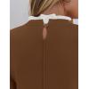 imageZESICA Womens Long Sleeve Ruffle Sweaters Spring Crewneck Color Block Slim Fit Basic Casual Knit Pullover Sweater TopsBrown