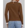 imageZESICA Womens Long Sleeve Ruffle Sweaters Spring Crewneck Color Block Slim Fit Basic Casual Knit Pullover Sweater TopsBrown