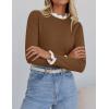 imageZESICA Womens Long Sleeve Ruffle Sweaters Spring Crewneck Color Block Slim Fit Basic Casual Knit Pullover Sweater TopsBrown