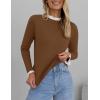 imageZESICA Womens Long Sleeve Ruffle Sweaters Spring Crewneck Color Block Slim Fit Basic Casual Knit Pullover Sweater TopsBrown