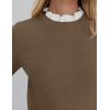 imageZESICA Womens Long Sleeve Ruffle Sweaters Spring Crewneck Color Block Slim Fit Basic Casual Knit Pullover Sweater TopsCamel