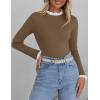 imageZESICA Womens Long Sleeve Ruffle Sweaters Spring Crewneck Color Block Slim Fit Basic Casual Knit Pullover Sweater TopsCamel
