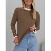 imageZESICA Womens Long Sleeve Ruffle Sweaters Spring Crewneck Color Block Slim Fit Basic Casual Knit Pullover Sweater TopsCamel