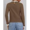 imageZESICA Womens Long Sleeve Ruffle Sweaters Spring Crewneck Color Block Slim Fit Basic Casual Knit Pullover Sweater TopsCamel