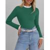 imageZESICA Womens Long Sleeve Ruffle Sweaters Spring Crewneck Color Block Slim Fit Basic Casual Knit Pullover Sweater TopsDark Green