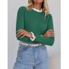 imageZESICA Womens Long Sleeve Ruffle Sweaters Spring Crewneck Color Block Slim Fit Basic Casual Knit Pullover Sweater TopsDark Green